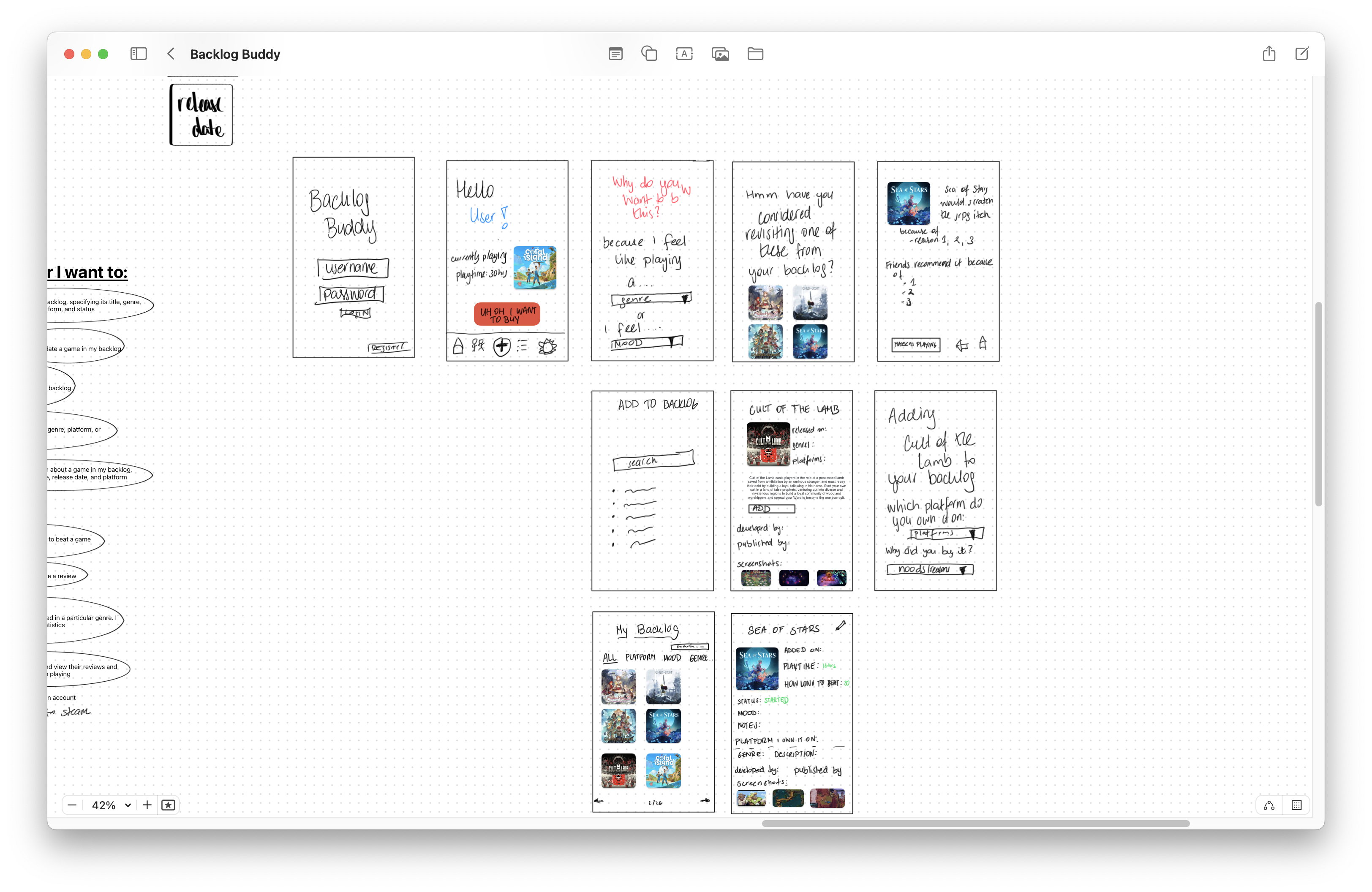 Backlog Explorer wireframe sketch